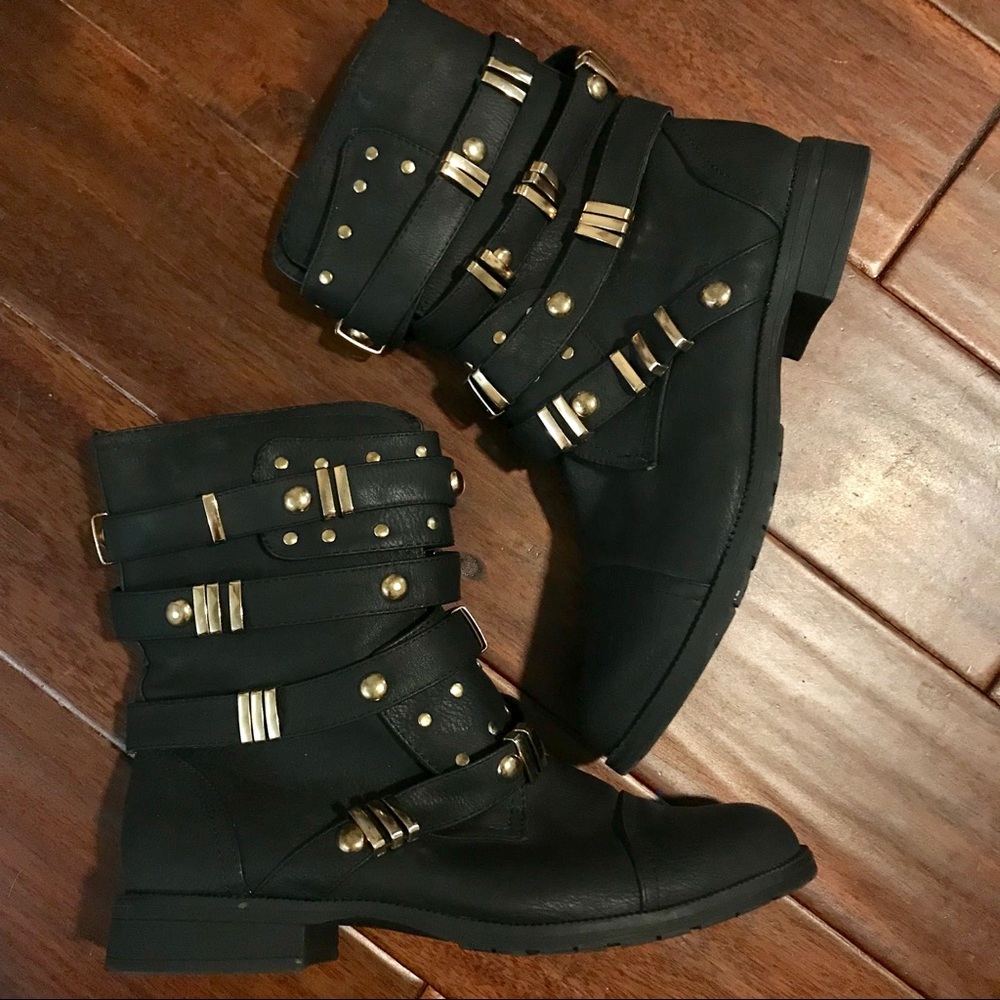 SOLD Black and gold combat boots